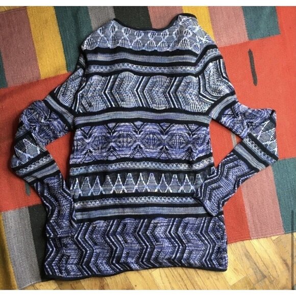 Lucky Brand Lotus Sz S Blue Aztec Open Front Draped Knit Sweater Cardigan Women - Picture 5 of 8